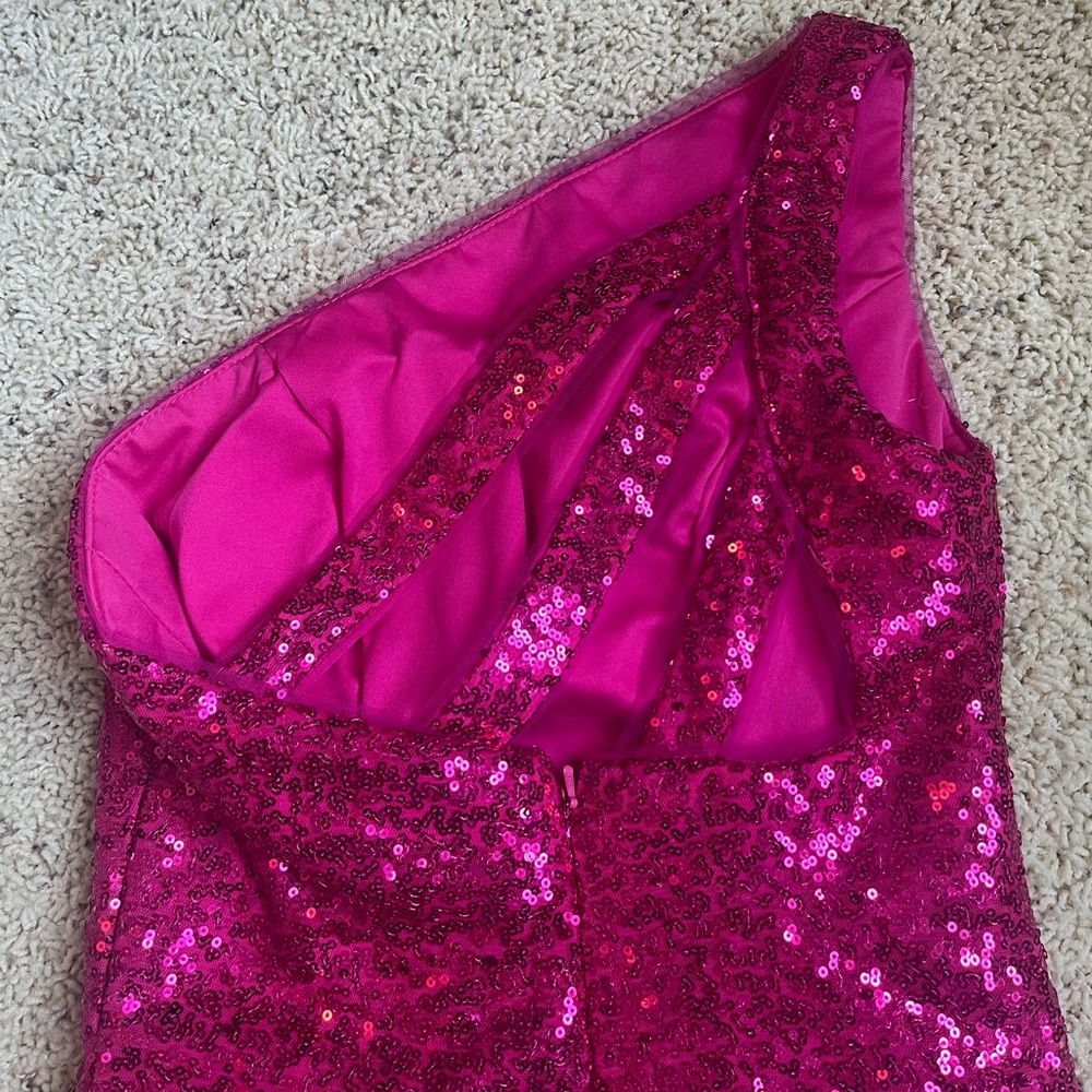 Pink Sequin One Shoulder Dress Size Small - Picture 5 of 6
